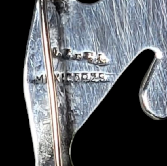 Super cute vintage sterling silver Taxco Mexico onyx cat brooch/pendant - Picture 7 of 7